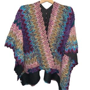 Boho Multicolor Chunky Knit Draped Cardigan One Size Statement Layering Sweater